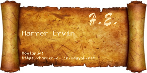Harrer Ervin névjegykártya